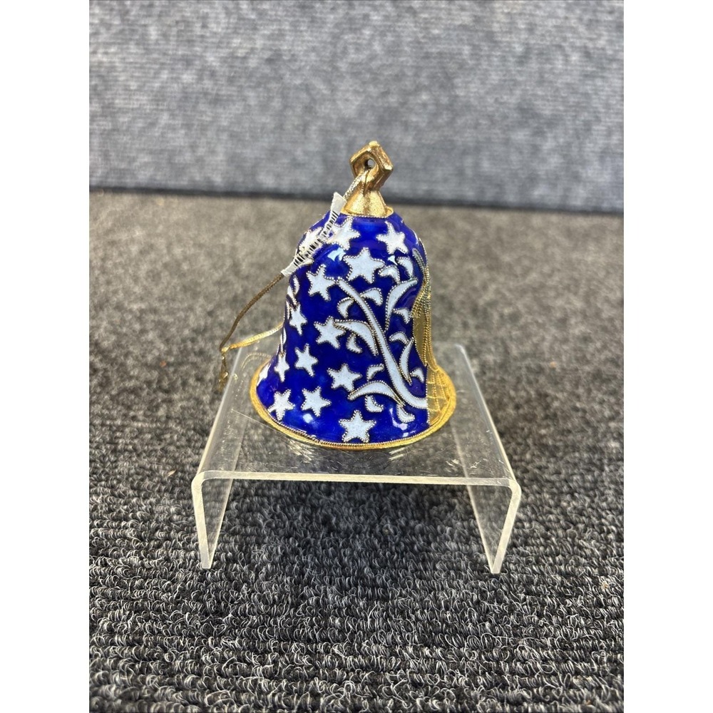 Vtg~Cloisonne Christmas Bell Ornament with a Nativity Scene~Blue/Gold/White